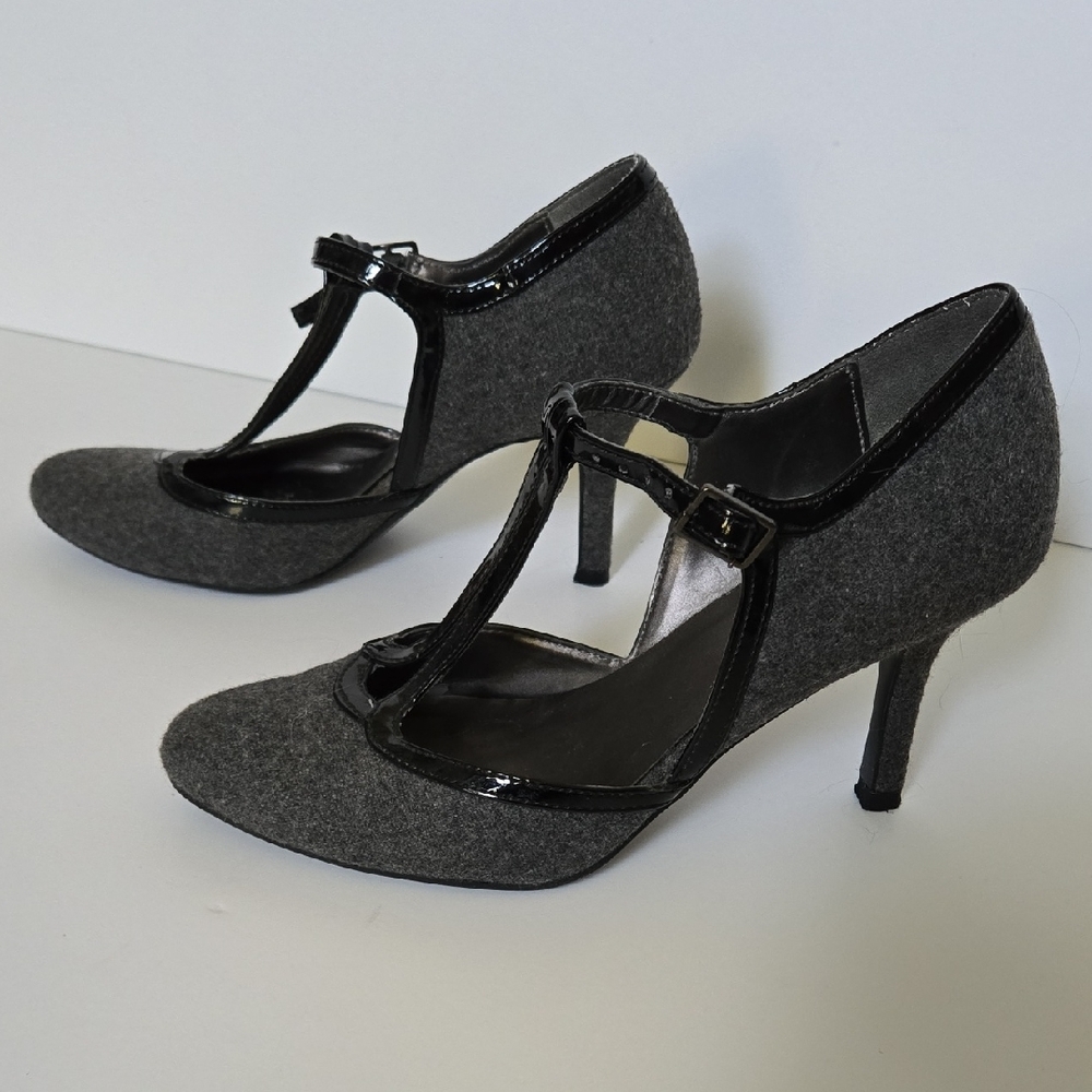 Impo Black and Gray T-Strap Heels